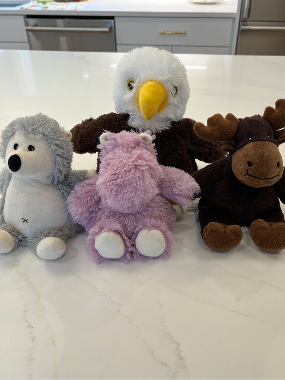 Warmies Bundle Plush Hippo, Moose, Hedgehog, and Eagle